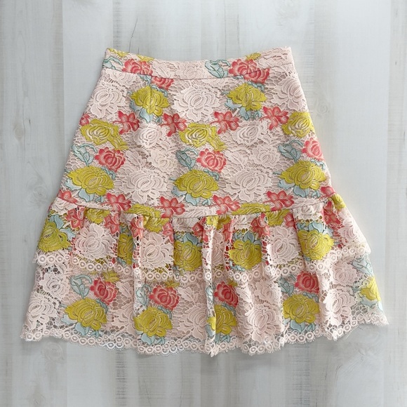 HUTCH x Anthropologie gardenia lace floral layered skirt beautiful pastel pink M - Picture 2 of 5